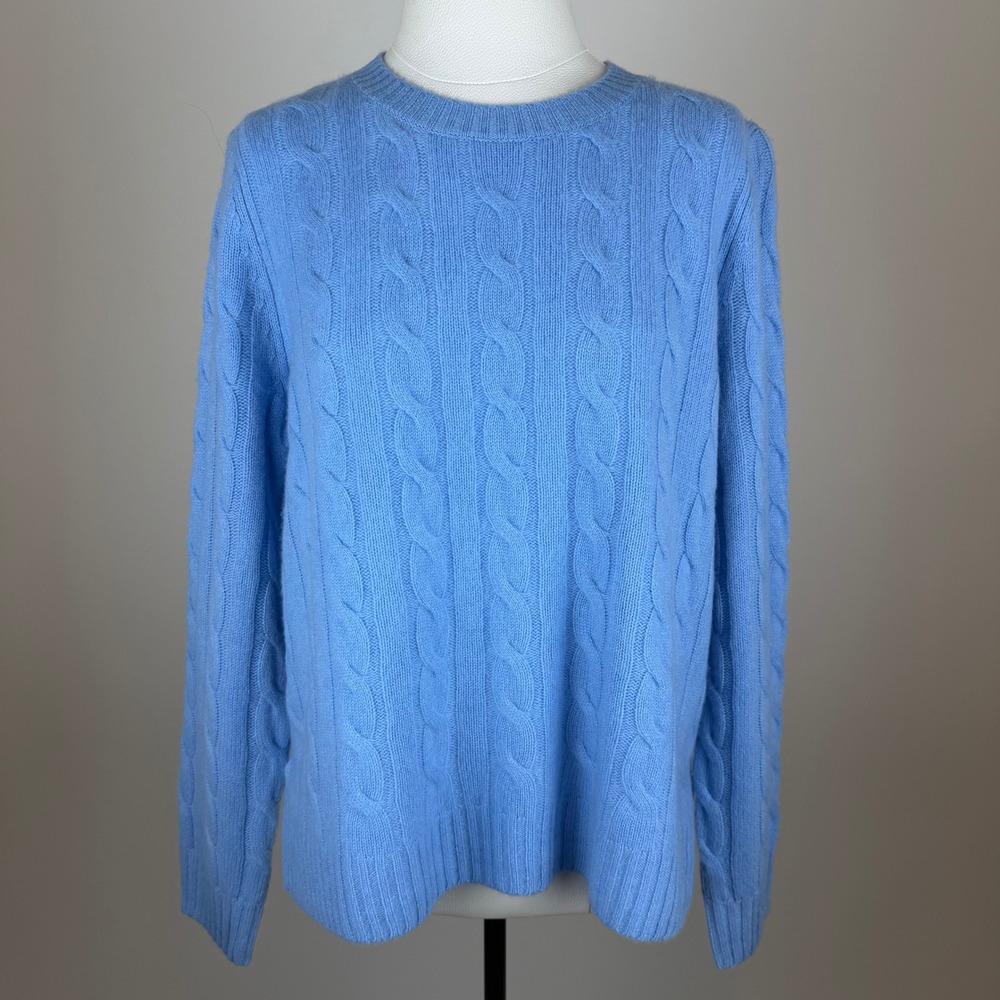 NWD Joie 100% Cashmere Cable Knit Crewneck Sweater Blue Womens Size Large Luxury